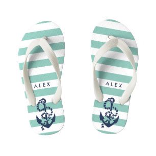 Grüne nautische Anker-Boys-Flip-Flops Kinderbadesandalen