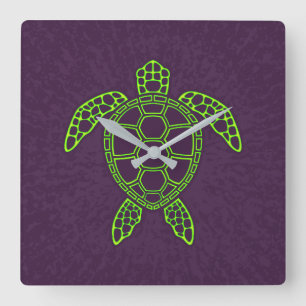 Grüne Neon-Lava-Meereschildkröte-Design Quadratische Wanduhr
