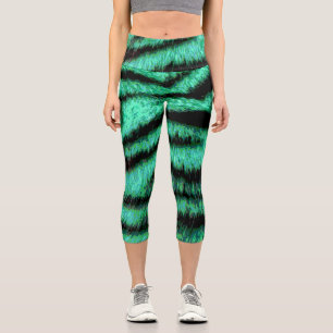 Grüne Neontiger-Streifen Capri Leggings