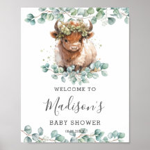 Grüne Niedliche Babydusche Highland Cow Begrüßung