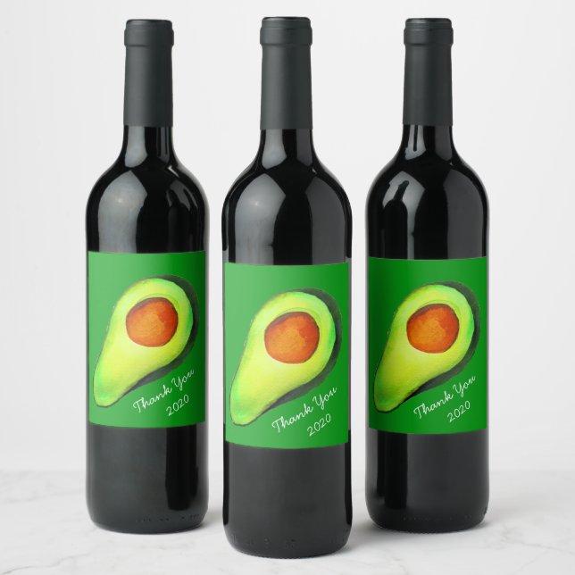 Grüne niedliche Kunst für Avocado Weinetikett (Flaschen)