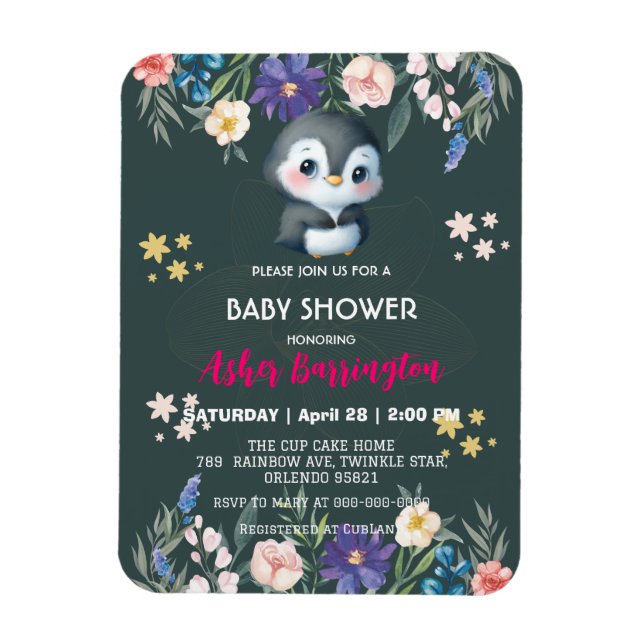 Grüne Niedliche Pinguine Blume Babydusche Kinder Magnet (Vertikal)