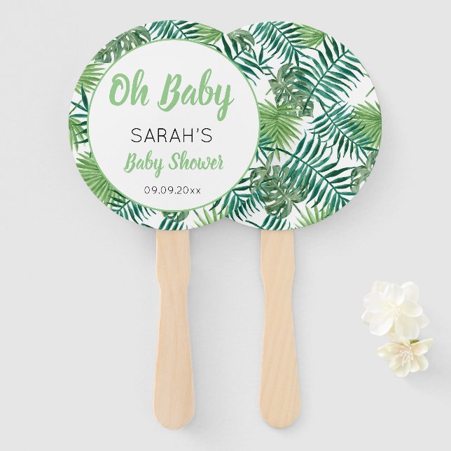 Grüne Niedliche tropische Leaf Babydusche Fächer (Vorne und Hinten)