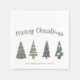Grüne nordische Bäume Frohe Weihnachten Napkins Serviette