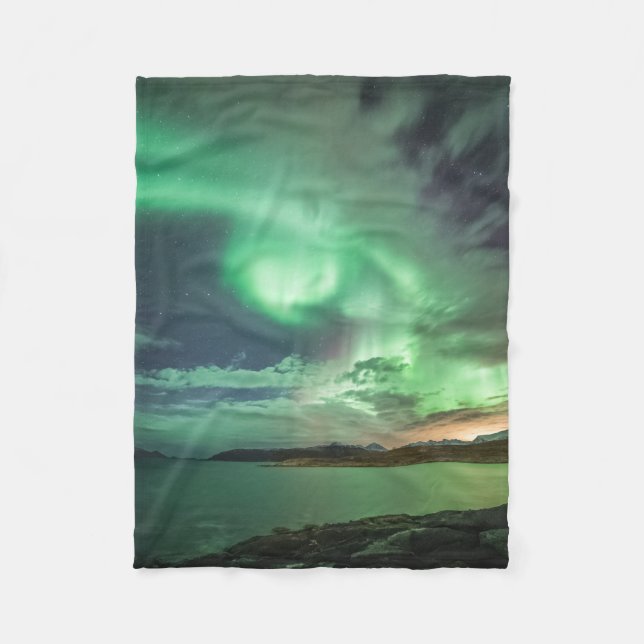 Grüne Nordlichter Fleecedecke (Vorderseite)