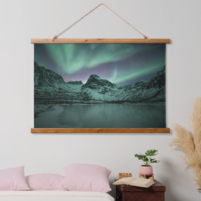 Grüne Nordlichter Wandteppich Mit Holzrahmen (Schlafzimmer)