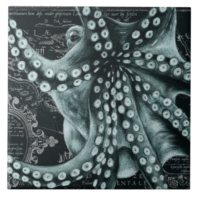 Grüne Octopus-Farbstift-Karte Fliese (Vorderseite)