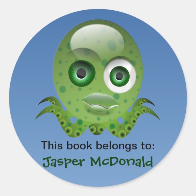 Grüne Octopus-Personalisierte Etiketten Runder Aufkleber (Vorderseite)