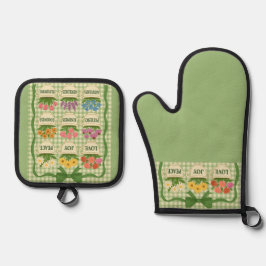 Grüne Ofen-Mitt und Pothalter Ofenhandschuh & Topflappen-Set