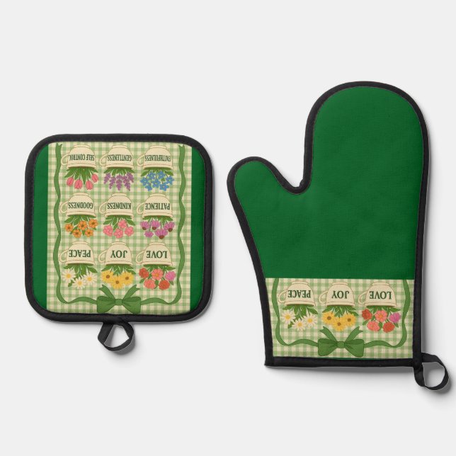 Grüne Ofen-Mitt und Pothalter Ofenhandschuh & Topflappen-Set (Vorderseite)