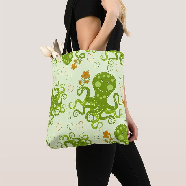 Grüne Oktopoden mit Blume Tasche (Von Creator hochgeladen)
