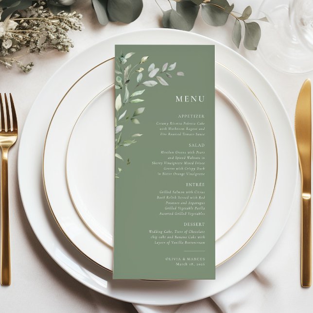 Grüne Olive Botanisches Hochzeitsmenü Programm (Menu)