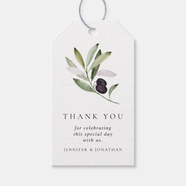 Grüne Olive Branch Hochzeitstipps Geschenkanhänger (Vorderseite)