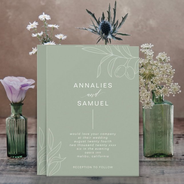 Grüne Olive Branch Moderne, stilvolle Hochzeit Einladung (Von Creator hochgeladen)