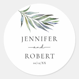 Grüne Olive Branch Wasserfarbenhochzeit Runder Aufkleber