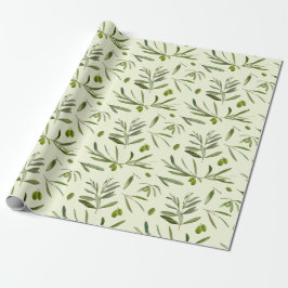 Grüne Olive Branchen mit Aquarellfarbe Geschenkpapier