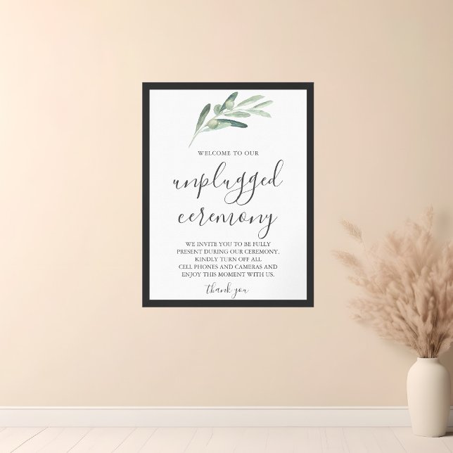 Grüne Olive Unplugged Wedding Sign Poster (Von Creator hochgeladen)