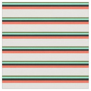 Grüne Oliven, Aquamarine, Schwarz, Rot und Minzcre Stoff