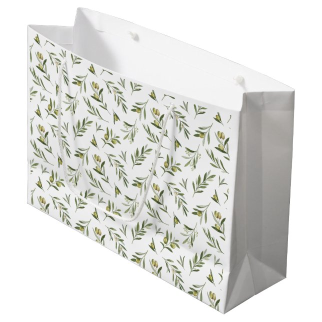 Grüne Oliven Aquarell Große Geschenktüte (Vorderseite Schrägansicht)