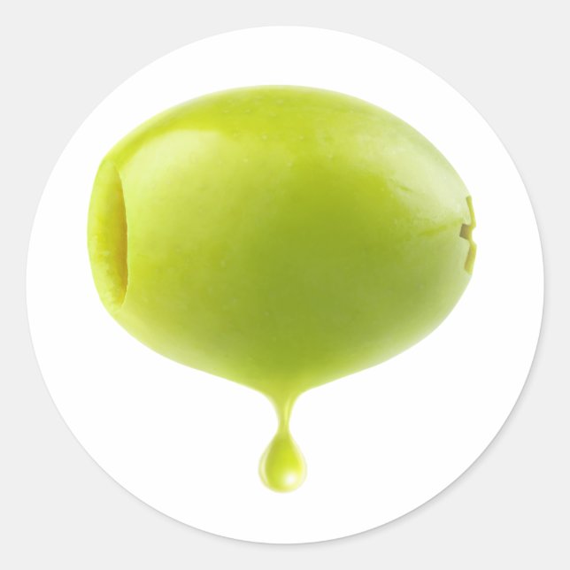 Grüne Oliven mit Öltropfen Runder Aufkleber (Vorderseite)