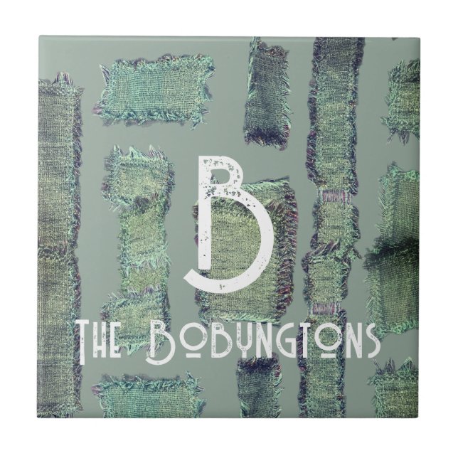 Grüne Oliven Pastellfarben Monogramm abstrakt mode Fliese (Vorderseite)