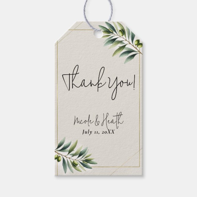 Grüne Olivenbäume Knochen Weiß und Gold Rustikale  Geschenkanhänger (Vorderseite)