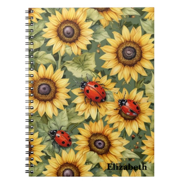 Grüne Olivenbäume Sonnenblume Lady Bug Garden Zen Notizblock (Vorderseite)