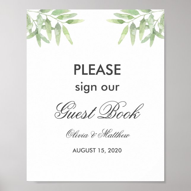 Grüne Olivenzweige. Gästebuchzeichen Poster (Vorne)