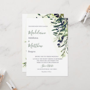 Grüne Olivenzweige Hochzeiten in Italien Einladung