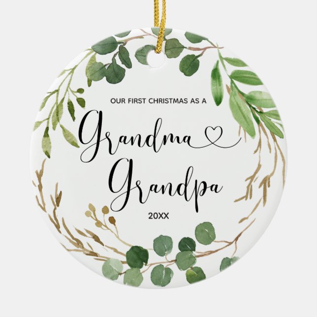 Grüne Oma & Opa Erstes Weihnachtsfest Keramik Ornament (Vorne)