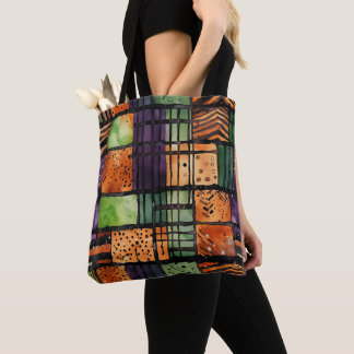 GRÜNE ORANGE LILA SCHWARZE ABSTRAKTE HALLOWEE TASCHE