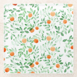 Grüne Orange Mandarine Provence Wasserfarbe Glasuntersetzer