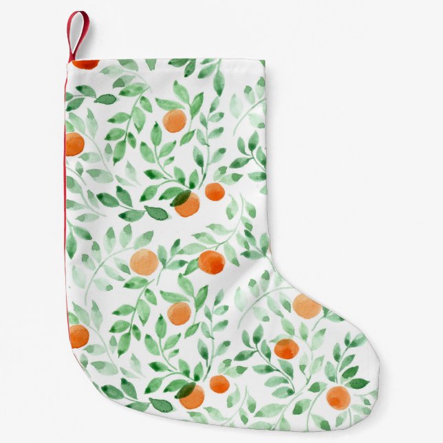 Grüne Orange Mandarine Provence Wasserfarbe Kleiner Weihnachtsstrumpf (Vorderseite)