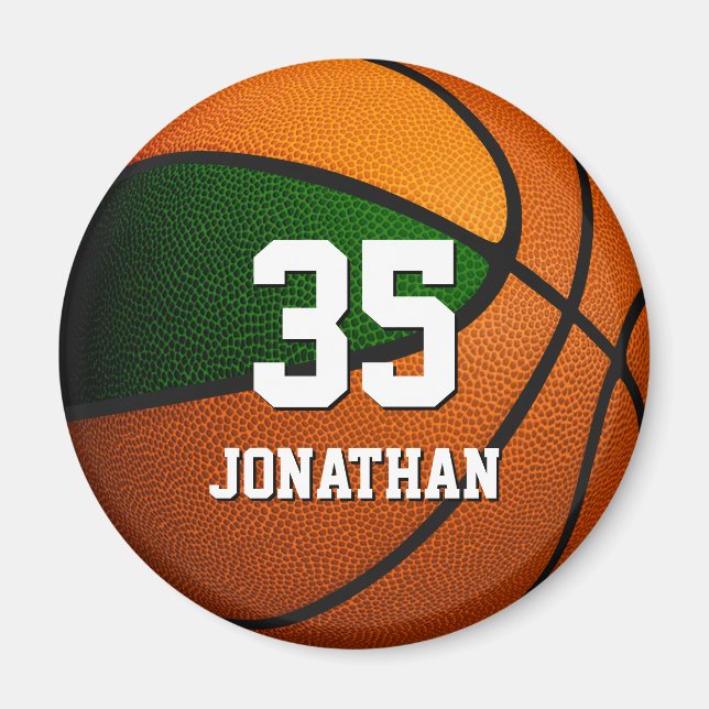 Grüne Orange Mannschaft Farben Jungs Basketball Magnet (Vorne)