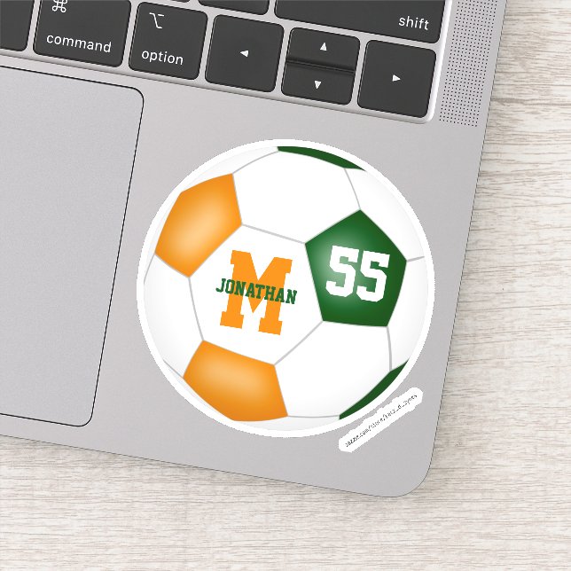 Grüne Orange Mannschaft Farben Jungs Fußball Aufkleber (Detail)