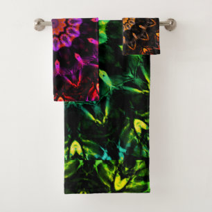 Grüne Orange Rosa Multicolor Abstrakte Blume Badhandtuch Set