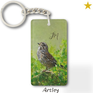 Grüne Orange Song Sparrow Bird Painting Initials Schlüsselanhänger