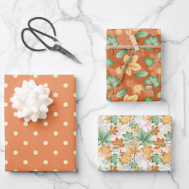 GRÜNE ORANGE TAN FALL AUTUMN GESCHENKPAPIER SET