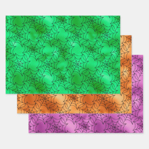 Grüne, orange und violette Spinnennetz-Muster Geschenkpapier Set