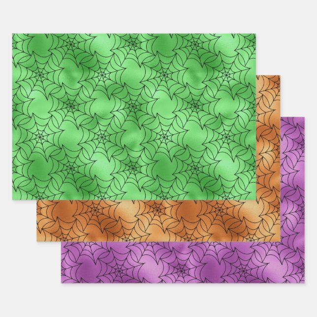 Grüne, orange und violette Spinnennetz-Muster Geschenkpapier Set (Set)