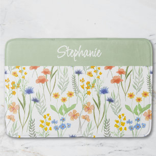Grüne Orange Wasserfarbe Wildblume Badematte