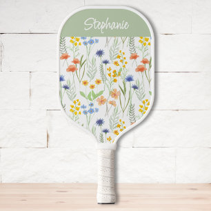 Grüne Orange Wasserfarbe Wildblume Benutzername Pickleball Schläger