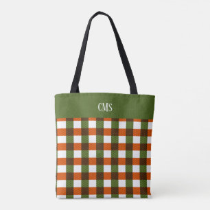 Grüne, orangefarbene, Karierte Monogramm-Tasche Tasche