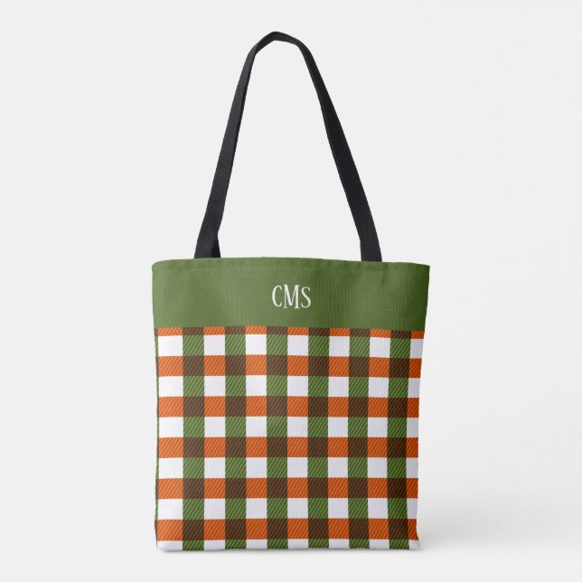 Grüne, orangefarbene, Karierte Monogramm-Tasche Tasche (Rückseite)