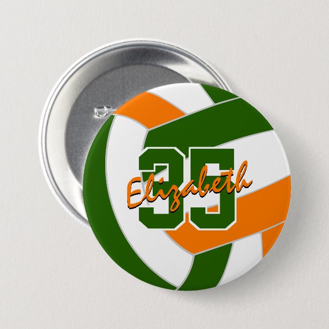 grüne orangefarbene Volleyballfarben Button (Vorne & Hinten)