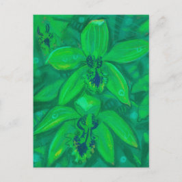Grüne Orchidee, tropische Blume Blumenpastellfarbe Postkarte