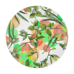 Grüne Orchideen: Aquarellblumen nahtlos. Schneidebrett