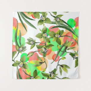 Grüne Orchideen: Aquarellblumen nahtlos. Wandteppich