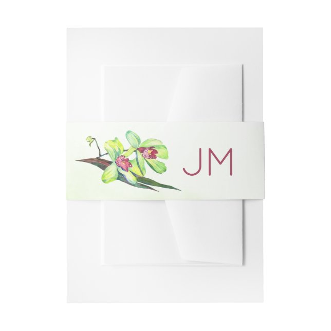 Grüne Orchids Monogram Hochzeit Einladungsbanderole (Vorderseite Beispiel)