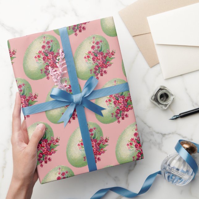 Grüne Ostereier auf rosa Wrapping Paper Geschenkpapier (Schenken)
